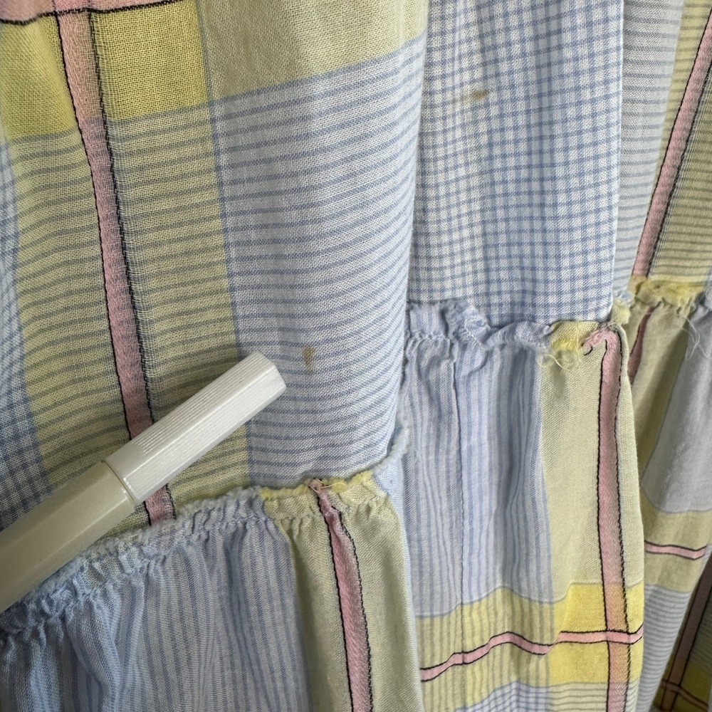 Free People Cotton Plaid Maxi Skirt Pastel Tiered Blue Yellow Pink Cotton Size M - Picture 6 of 7